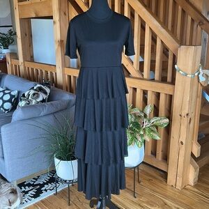 Jersey Black Tiered Dress, Size M/L